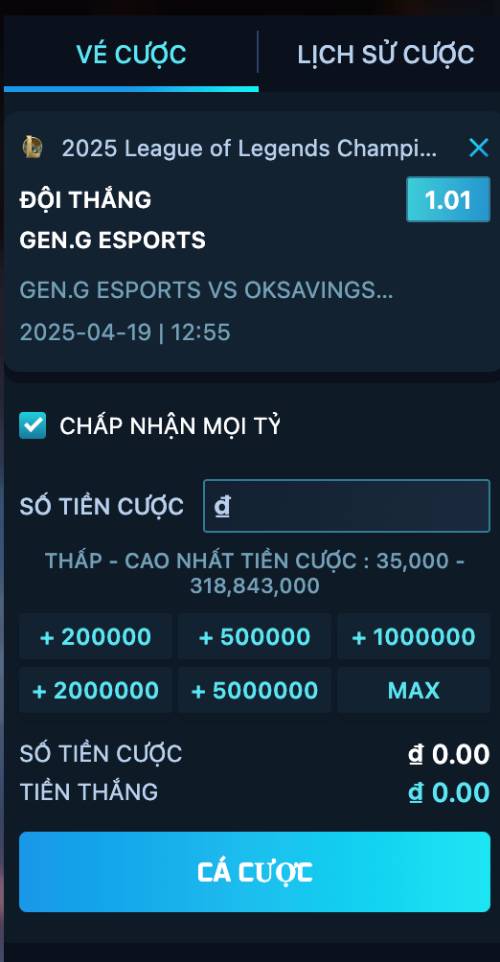 Chọn cược đội đã thắng ván đầu tiên hoặc đội kèo trên