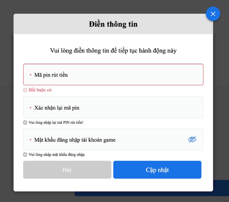 Thiết lập mã PIN rút tiền cá nhân